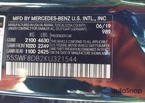 2019 Mercedes-Benz C 300 z USA, uszkodzony, nr VIN 55SWF8DB2KU321544